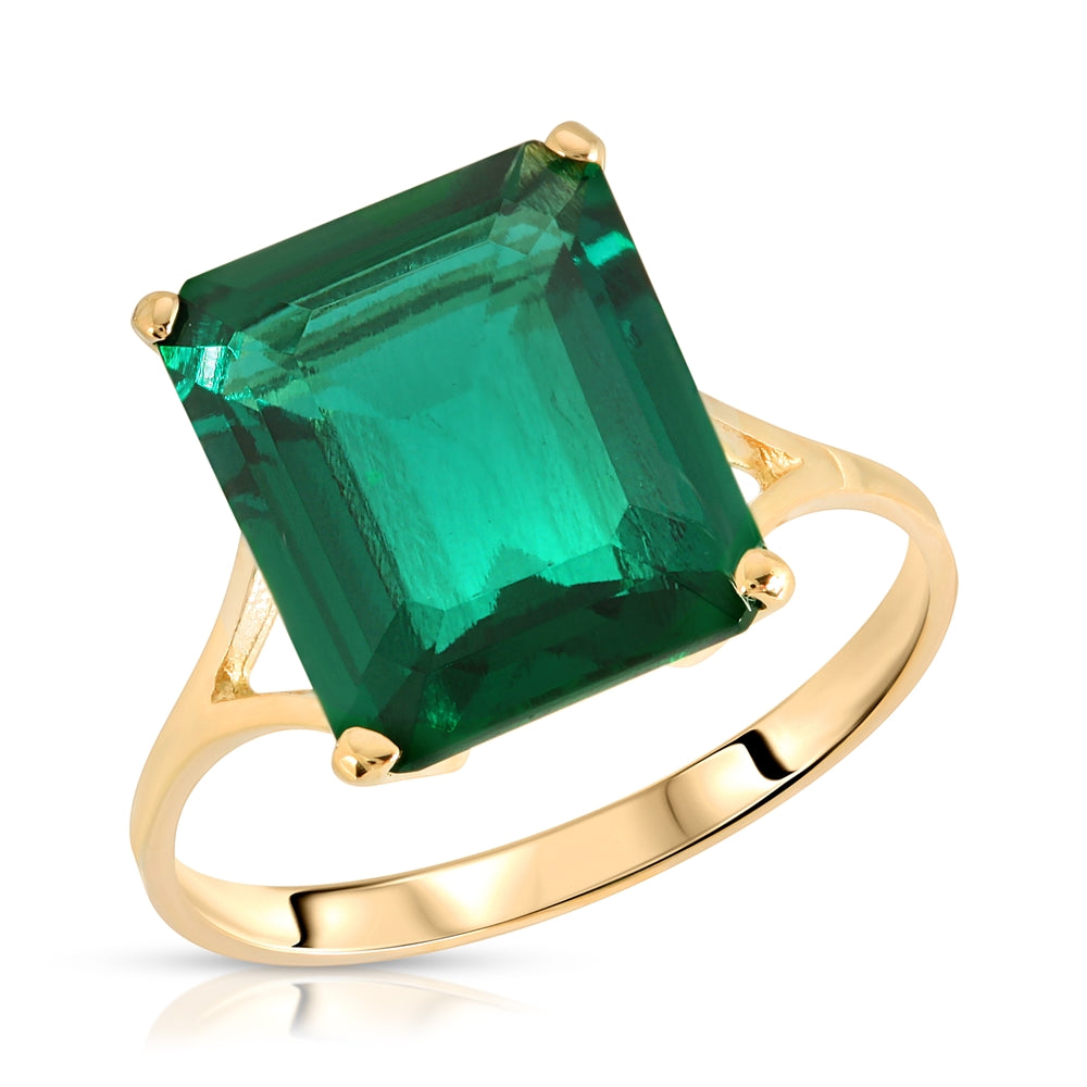 4.50 Carats 14K Solid Yellow Gold Brilliant Emerald Cut Emerald Solitaire Ring with Genuine Vibrant Emerald Octagon Shape Anniversary Engagement Promise Her Him Unisex