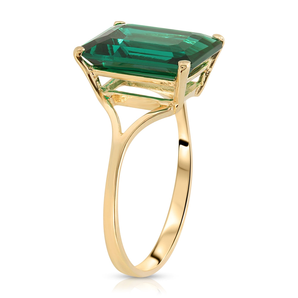 4.50 Carats 14K Solid Yellow Gold Brilliant Emerald Cut Emerald Solitaire Ring with Genuine Vibrant Emerald Octagon Shape Anniversary Engagement Promise Her Him Unisex