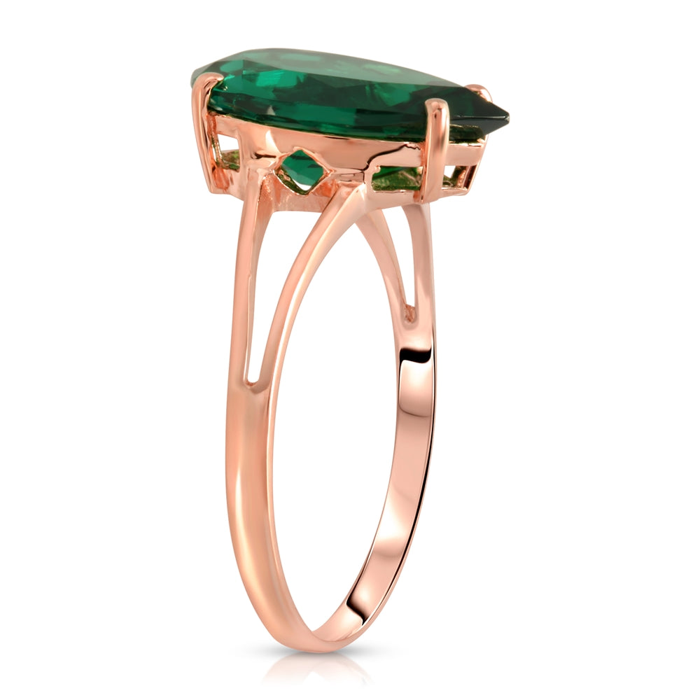 3 Carats 14K Solid Rose Gold Brilliant Pear Cut Emerald Solitaire Ring with Genuine Vibrant Emerald Anniversary Engagement Promise for Her Him Unisex