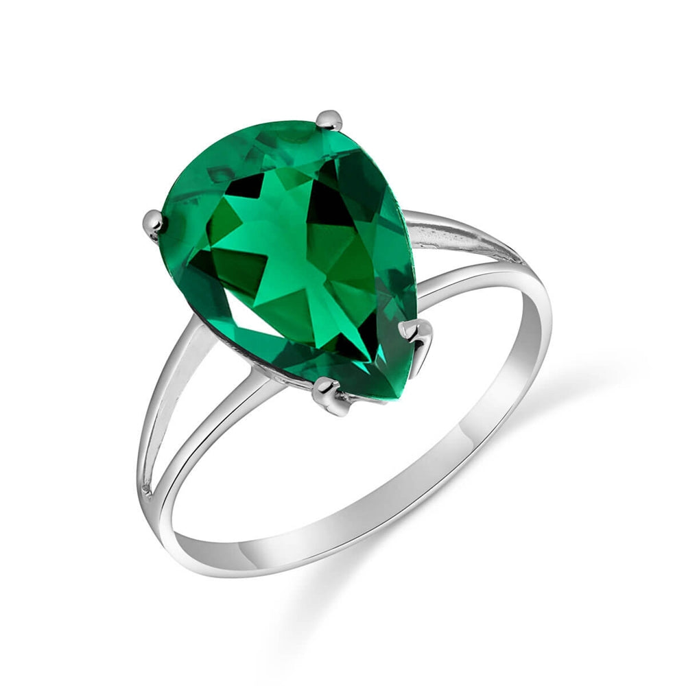 3 Carats 14K Solid White Gold Brilliant Pear Cut Emerald Solitaire Ring with Genuine Vibrant Emerald Anniversary Engagement Promise for Her Him Unisex