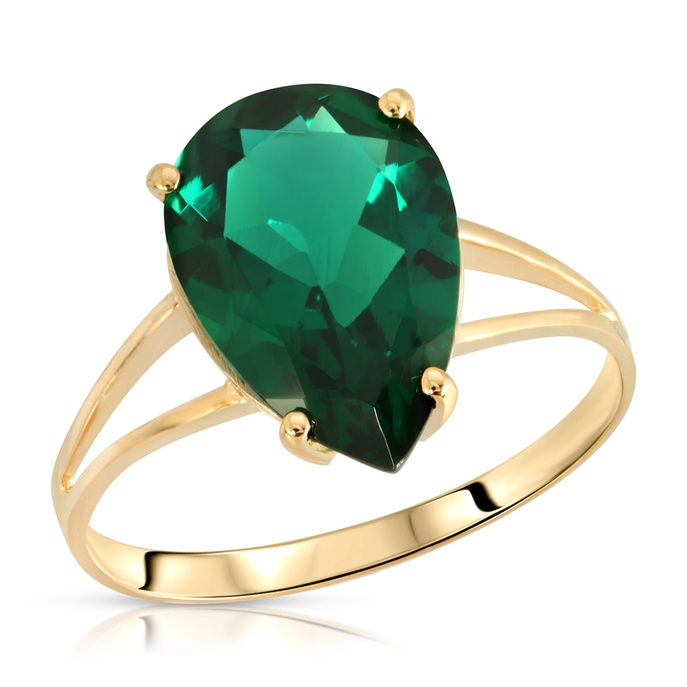 3 Carats 14K Solid Yellow Gold Brilliant Pear Cut Emerald Solitaire Ring with Genuine Vibrant Emerald Anniversary Engagement Promise for Her Him Unisex