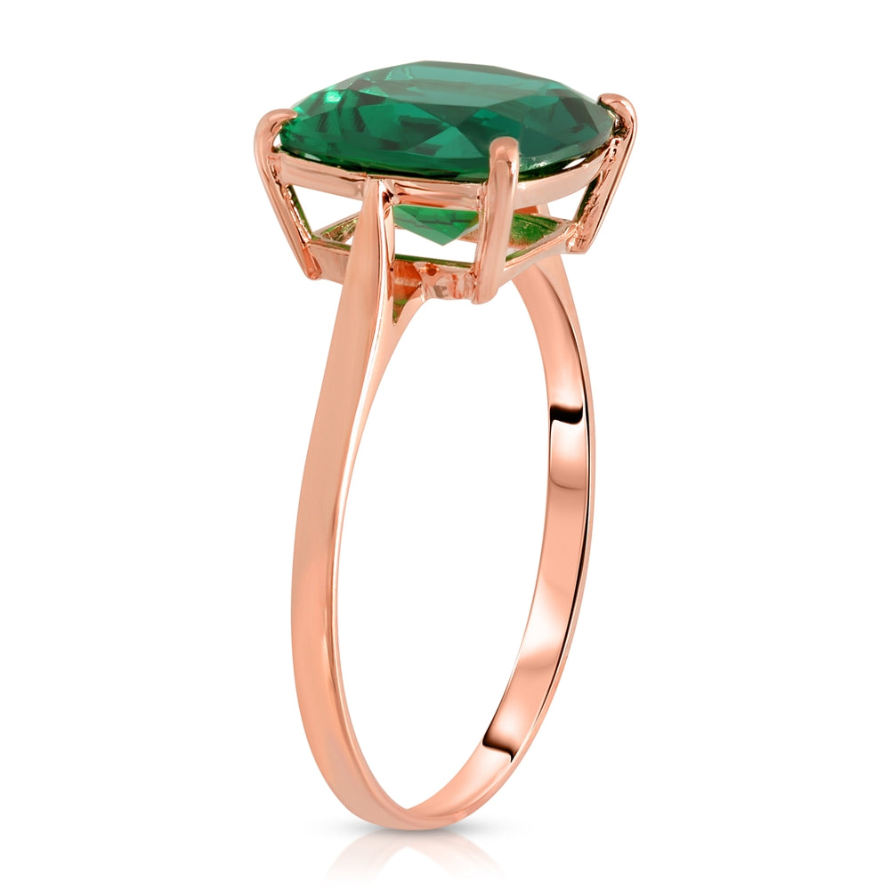 3.10 Carats 14K Solid Rose Gold Cushion Emerald Solitaire Ring with Genuine Vibrant Emerald Brilliant Cut Anniversary Engagement Promise Valentines for Her Him Unisex Ring