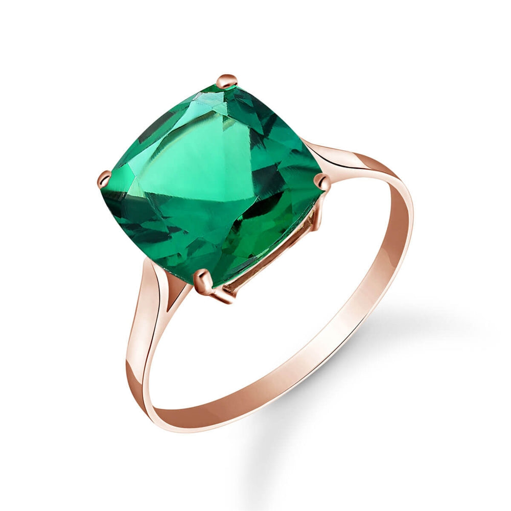 3.10 Carats 14K Solid Rose Gold Cushion Emerald Solitaire Ring with Genuine Vibrant Emerald Brilliant Cut Anniversary Engagement Promise Valentines for Her Him Unisex Ring