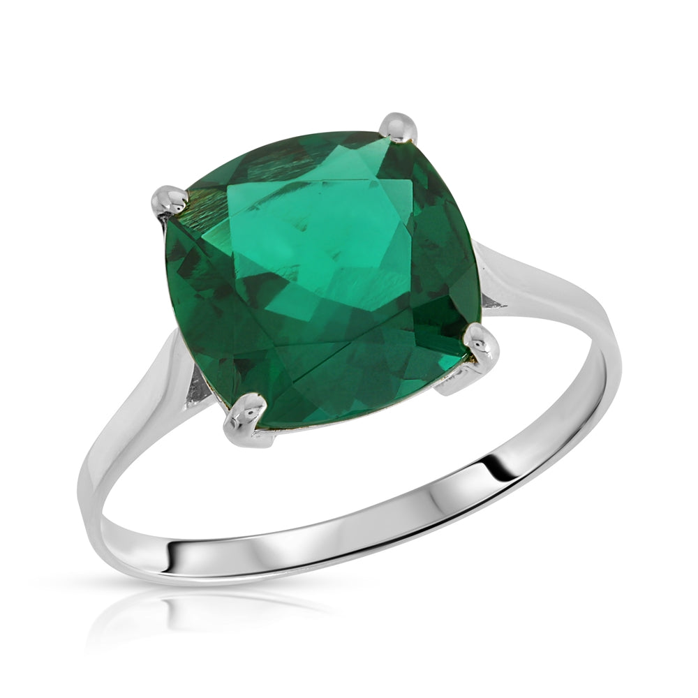 3.10 Carats 14K Solid White Gold Cushion Emerald Solitaire Ring with Genuine Vibrant Emerald Brilliant Cut Anniversary Engagement Promise Valentines for Her Him Unisex Ring
