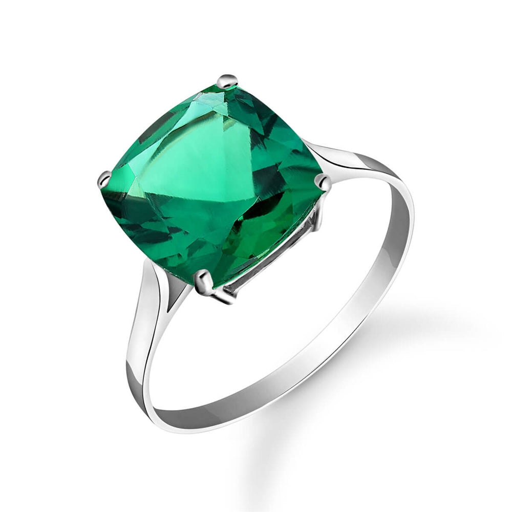 3.10 Carats 14K Solid White Gold Cushion Emerald Solitaire Ring with Genuine Vibrant Emerald Brilliant Cut Anniversary Engagement Promise Valentines for Her Him Unisex Ring