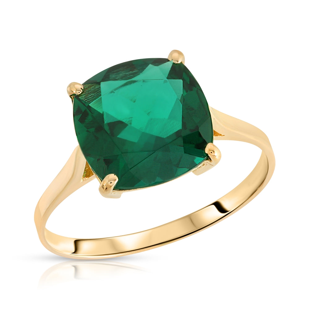 3.10 ctw Carats 14K Solid Yellow Gold Cushion Emerald Solitaire Ring with Genuine Vibrant Emerald Brilliant Cut Anniversary Engagement Promise Valentines for Her Him Unisex Ring
