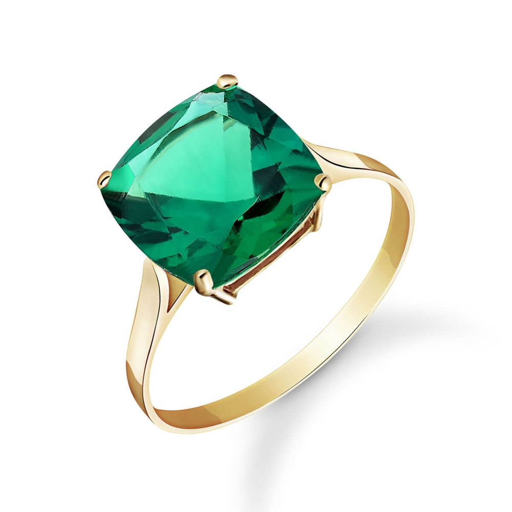 3.10 ctw Carats 14K Solid Yellow Gold Cushion Emerald Solitaire Ring with Genuine Vibrant Emerald Brilliant Cut Anniversary Engagement Promise Valentines for Her Him Unisex Ring