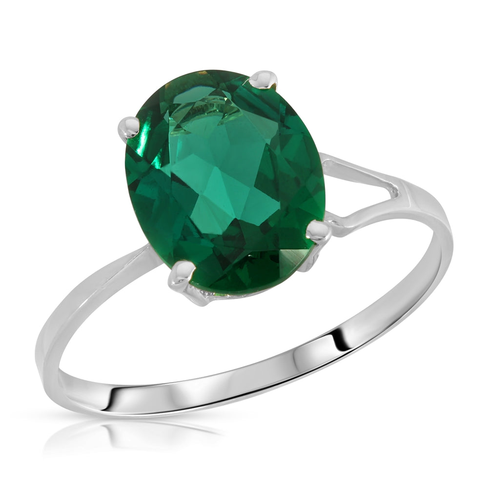 1.90 Carats 14K Solid White Gold Emerald Solitaire Ring with Genuine Vibrant Emerald Brilliant Cut Anniversary Engagement Promise Valentines for Her Him Unisex Ring