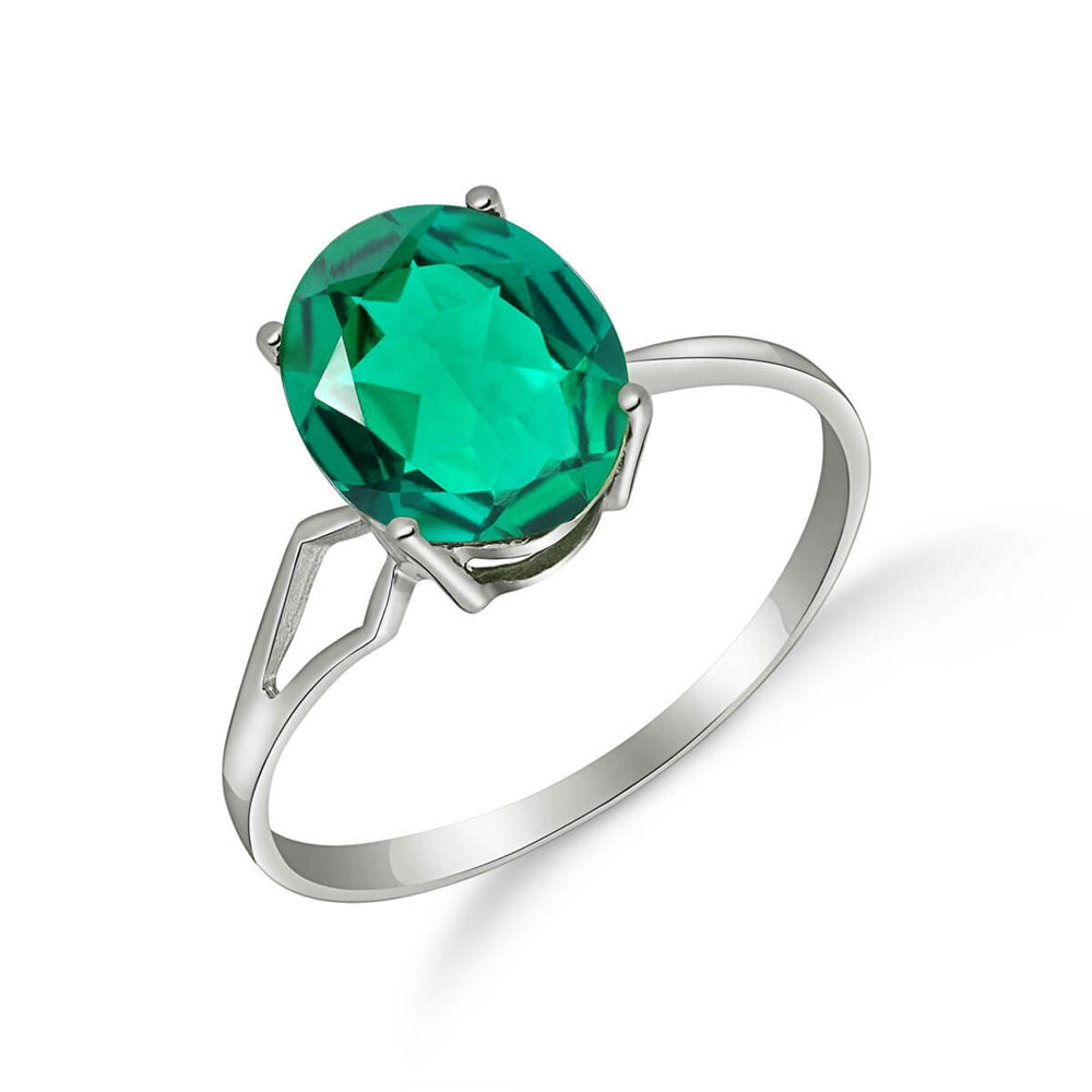 1.90 Carats 14K Solid White Gold Emerald Solitaire Ring with Genuine Vibrant Emerald Brilliant Cut Anniversary Engagement Promise Valentines for Her Him Unisex Ring