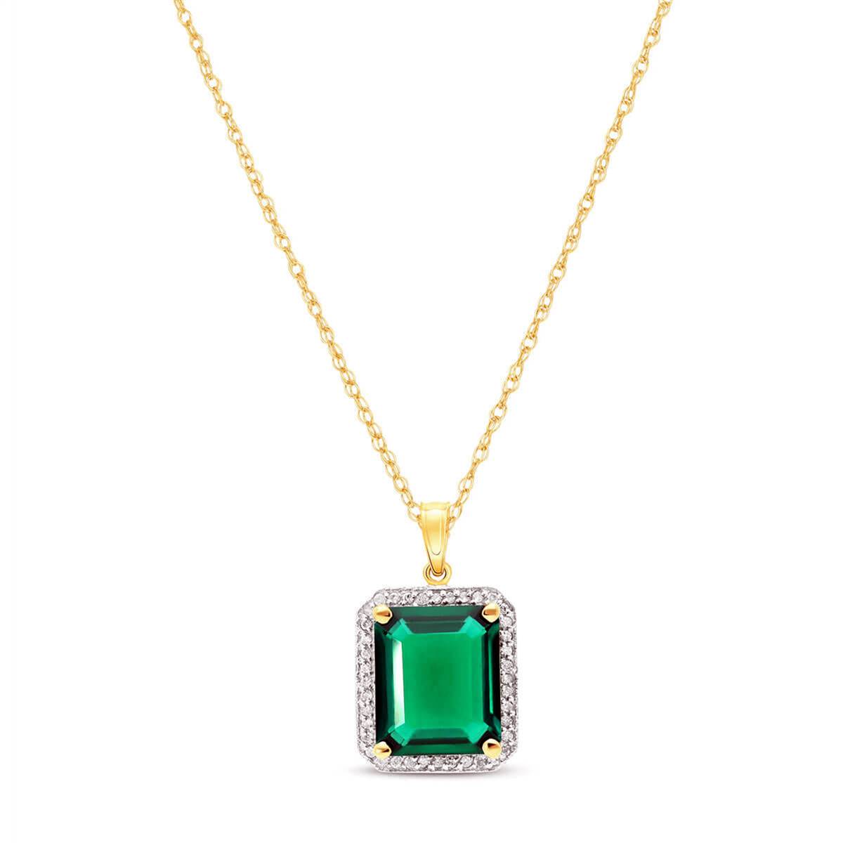 4.70 Carat Total Weight 14K Solid Yellow Gold Emerald Halo Design Pendant Necklace Brilliant Emerald Octagon Shape Cut Natural Diamonds Round Cut Anniversary Engagement Birthday