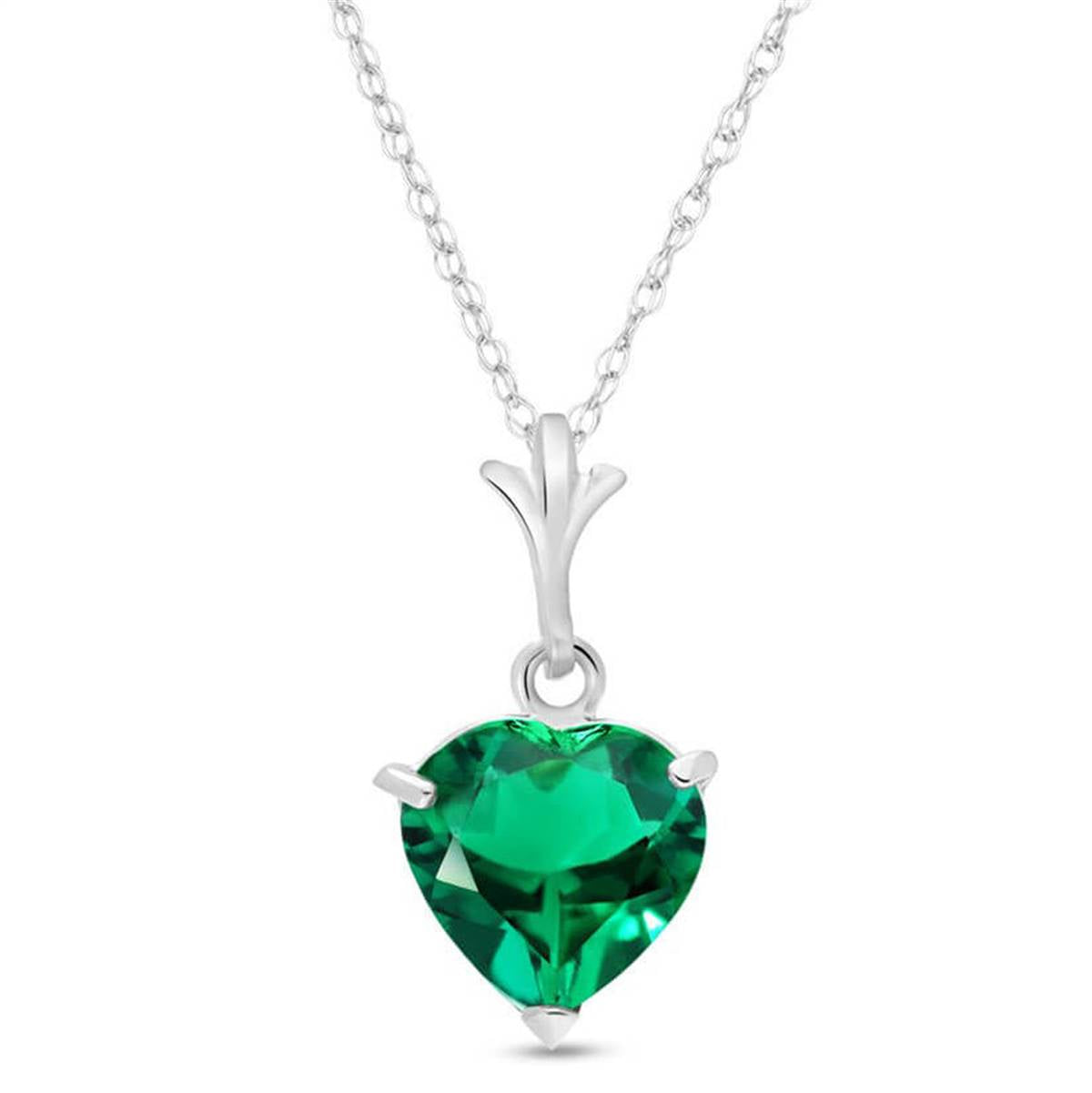 14K Solid White Gold Necklace With Heart Shape 1.00 ctw High Polished Genuine Emerald - Grade AAA