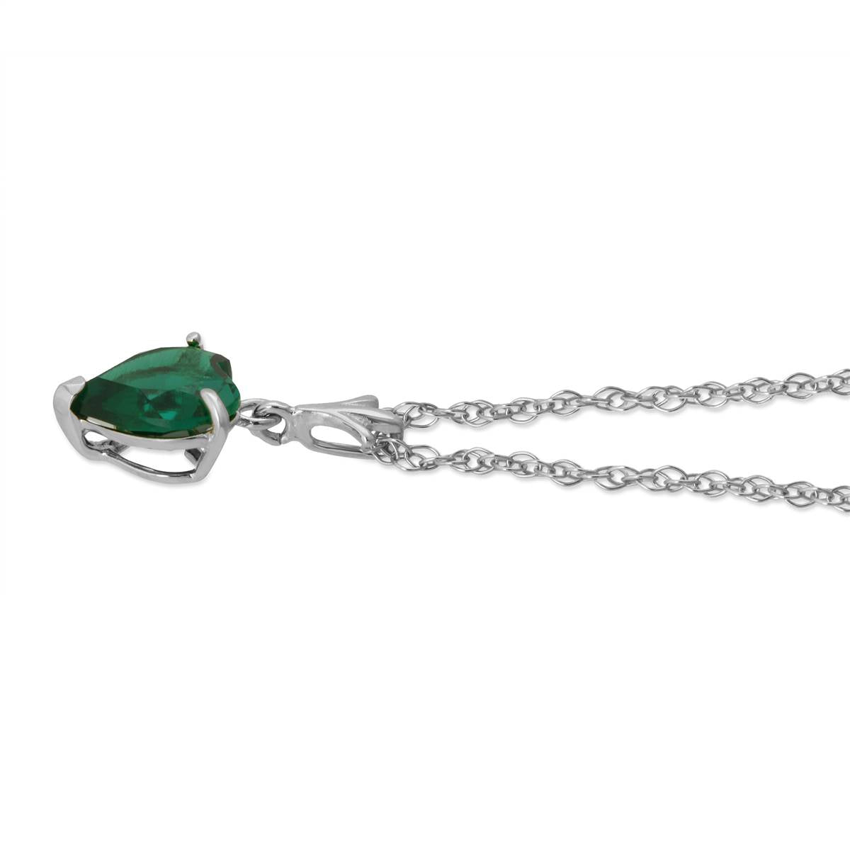 14K Solid White Gold Necklace With Heart Shape 1.00 ctw High Polished Genuine Emerald - Grade AAA