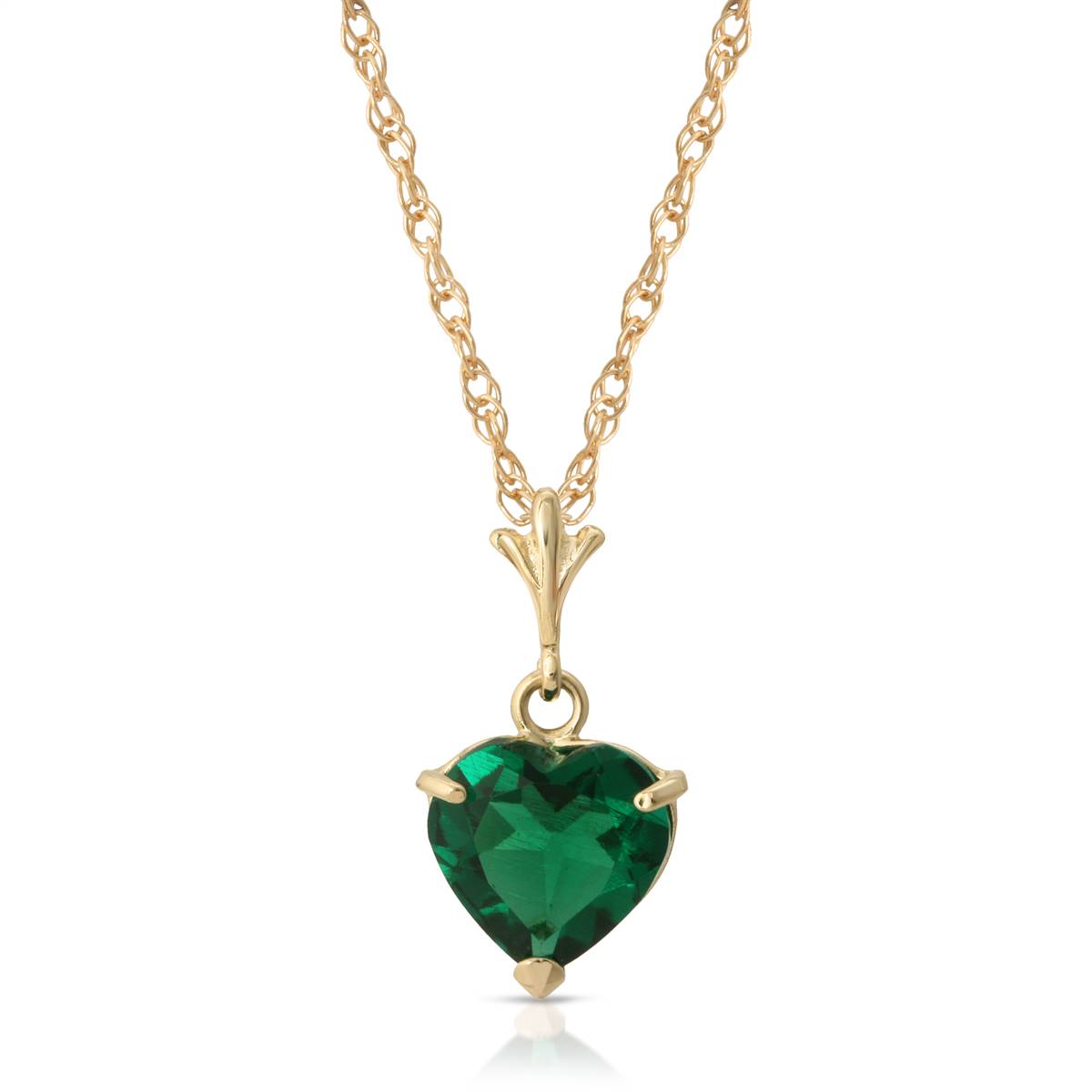 14K Solid Yellow Gold Necklace With Heart Shape 1.00 ctw High Polished Genuine Emerald - Grade AAA