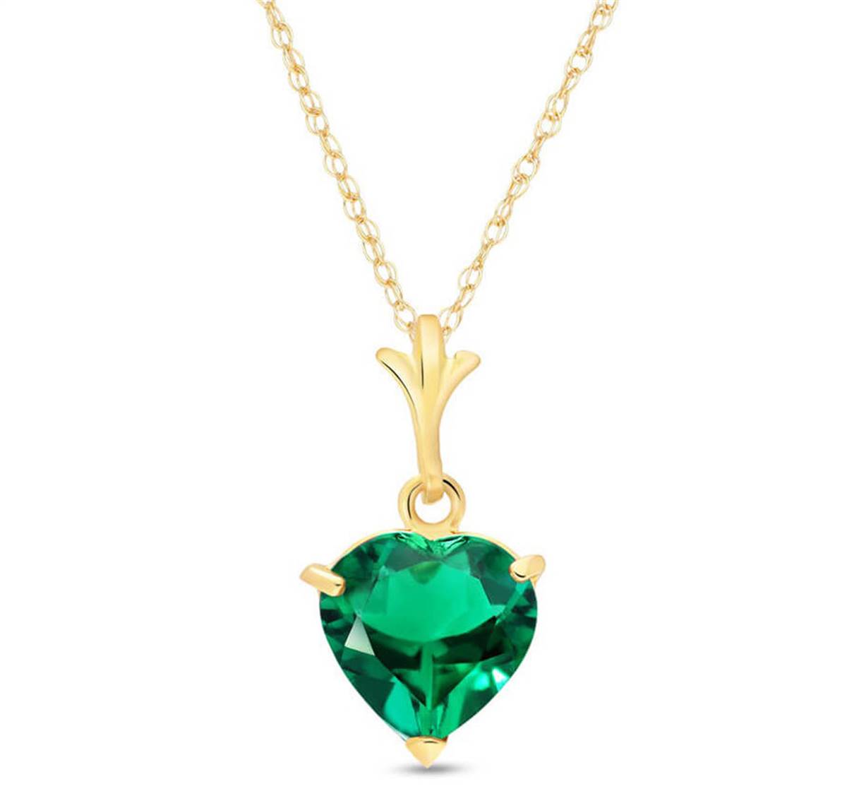 14K Solid Yellow Gold Necklace With Heart Shape 1.00 ctw High Polished Genuine Emerald - Grade AAA
