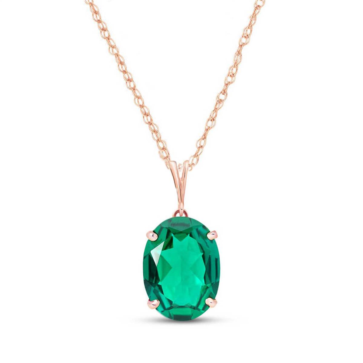 14K Solid Rose Gold Necklace With Oval Shape 4.5 ctw High Polished Genuine Emerald - Grade AAA