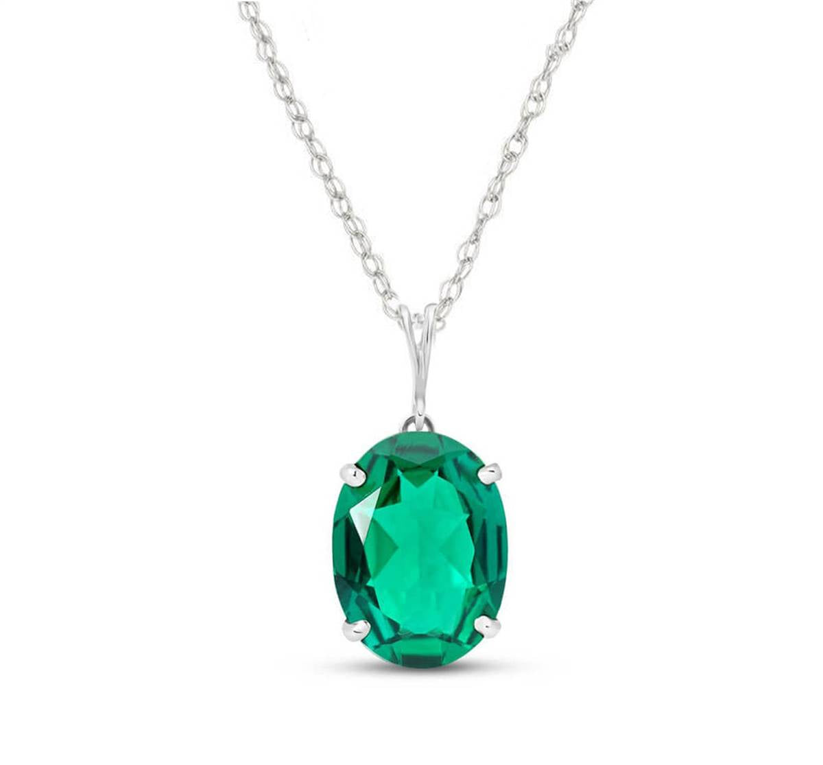 14K Solid White Gold Necklace With Oval Shape 4.5 ctw High Polished Genuine Emerald - Grade AAA