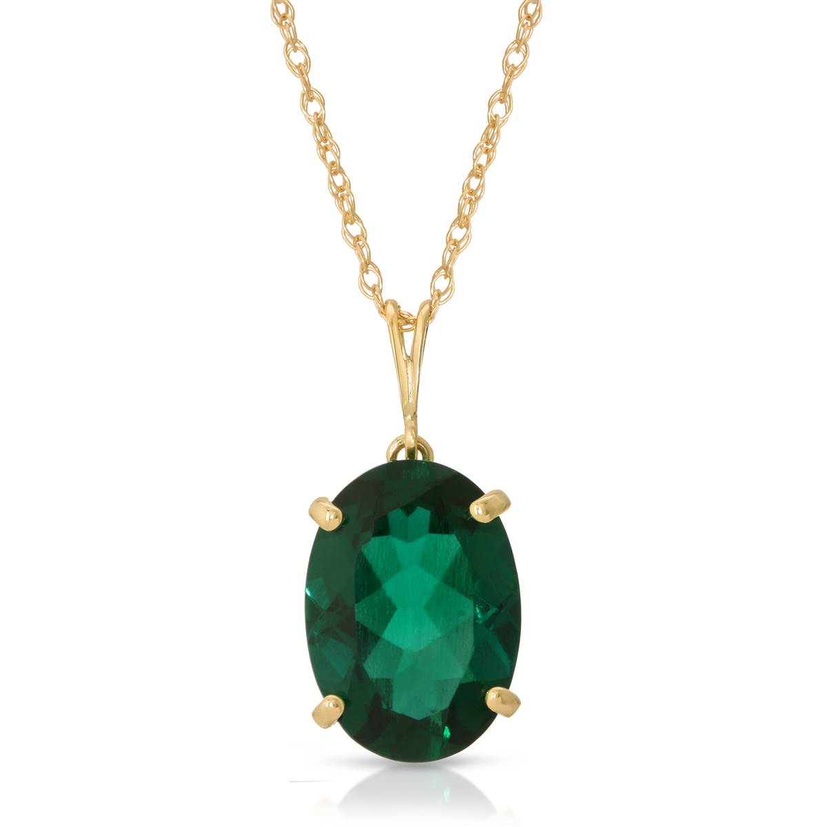 14K Solid Yellow Gold Necklace With Oval Shape 4.5 ctw High Polished Genuine Emerald - Grade AAA
