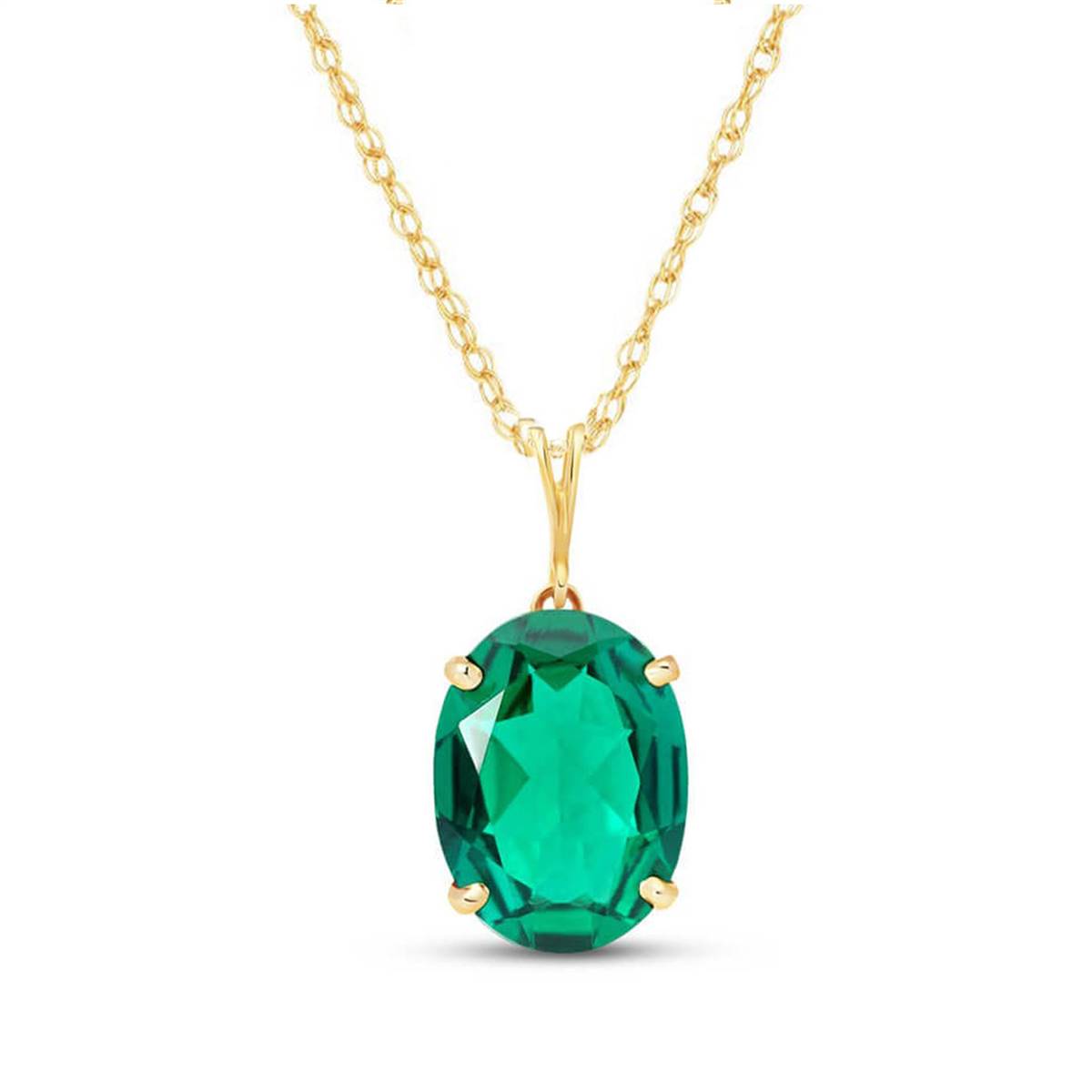 14K Solid Yellow Gold Necklace With Oval Shape 4.5 ctw High Polished Genuine Emerald - Grade AAA