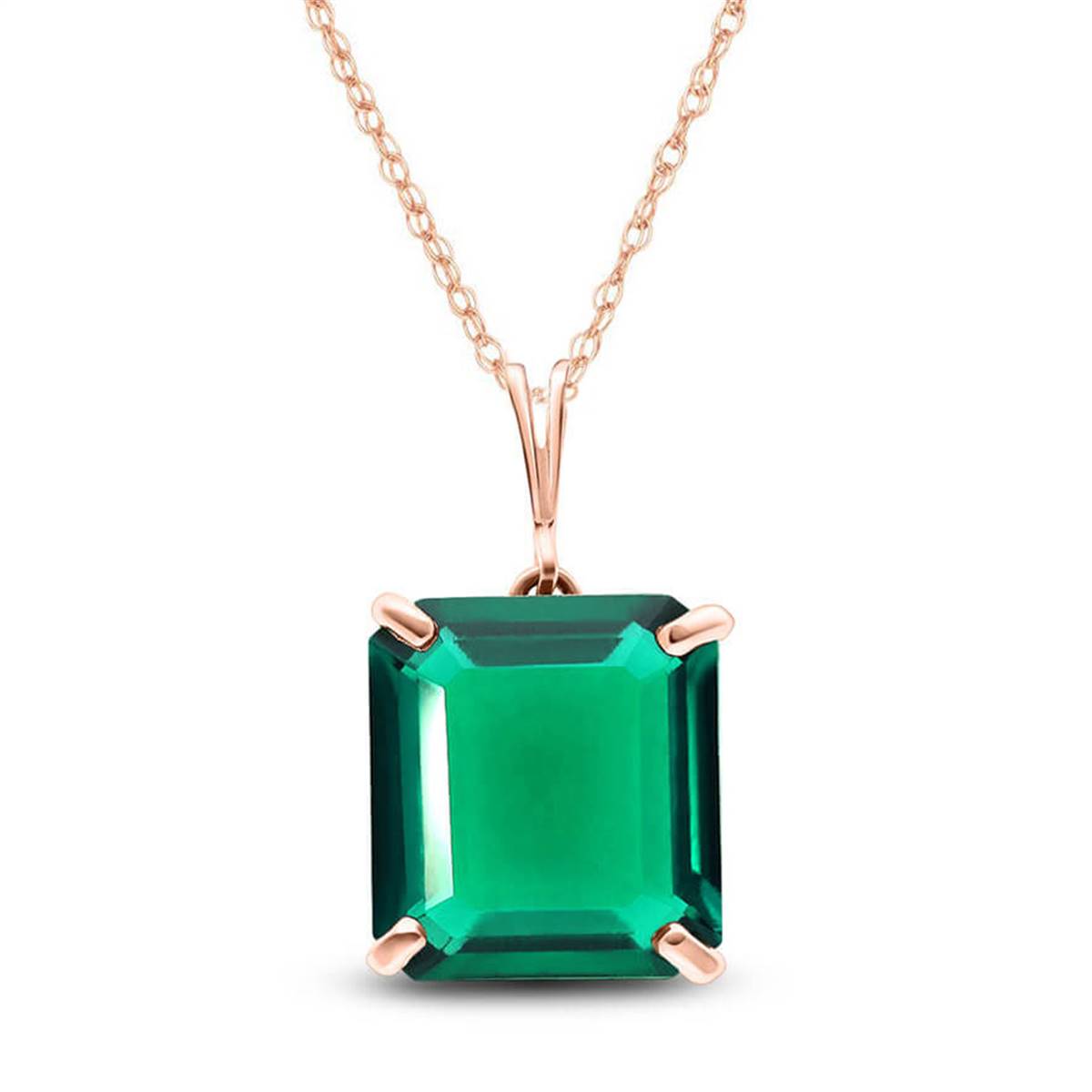 14K Solid Rose Gold Necklace With Octagon Shape 4.5 ctw High Polished Genuine Emerald - Grade AAA