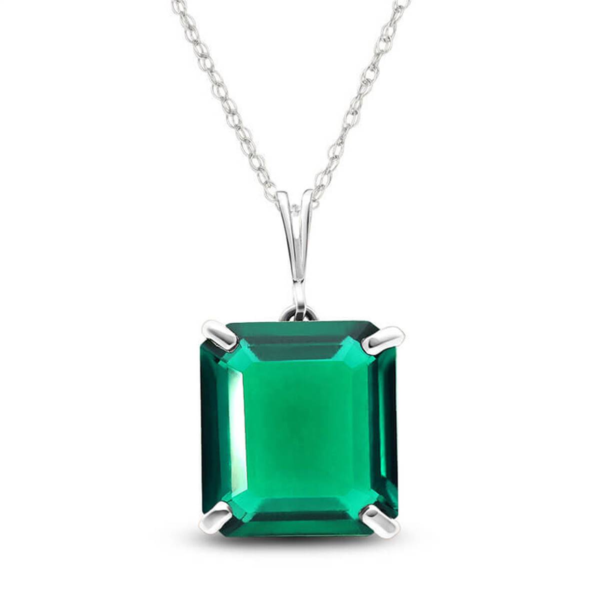 14K Solid White Gold Necklace With Octagon Shape 4.5 ctw High Polished Genuine Emerald - Grade AAA