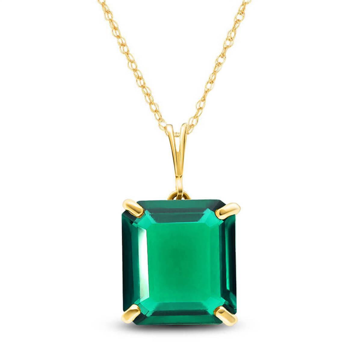 14K Solid Yellow Gold Necklace With Octagon Shape 4.5 ctw High Polished Genuine Emerald - Grade AAA