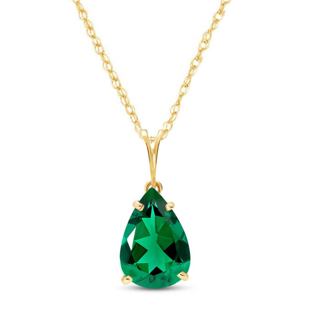 14K Solid Yellow Gold Necklace With Pear Shape 3.00 ctw High Polished Genuine Emerald - Grade AAA