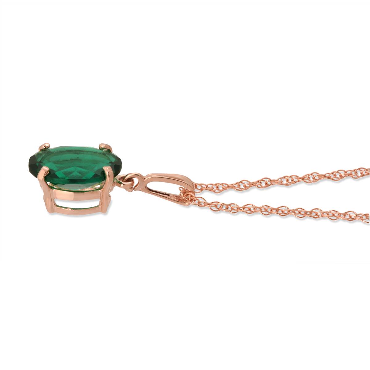 14K Solid Rose Gold Necklace With Oval Shape 1.90 ctw High Polished Genuine Emerald - Grade AAA