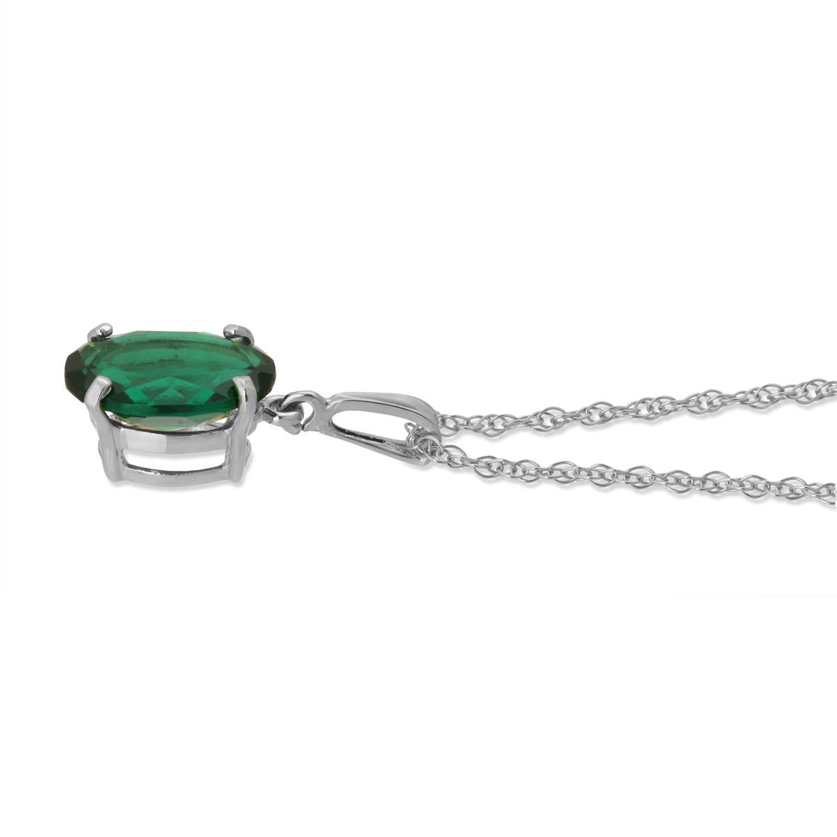 14K Solid White Gold Necklace With Oval Shape 1.90 ctw High Polished Genuine Emerald - Grade AAA
