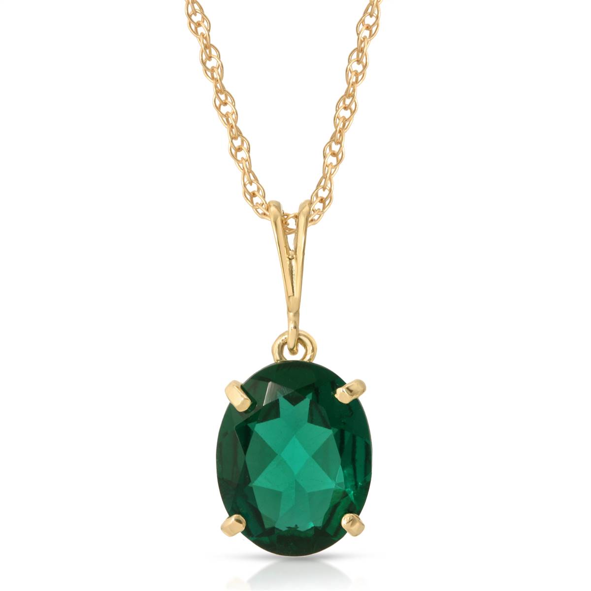 14K Solid Yellow Gold Necklace With Oval Shape 1.90 ctw High Polished Genuine Emerald - Grade AAA