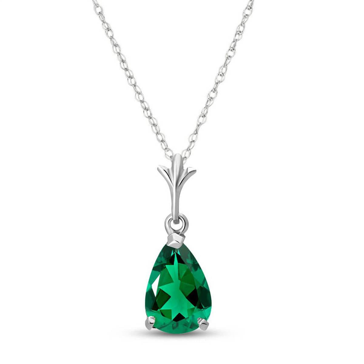14K Solid White Gold Necklace With Pear Shape 1.00 ctw High Polished Genuine Emerald - Grade AAA