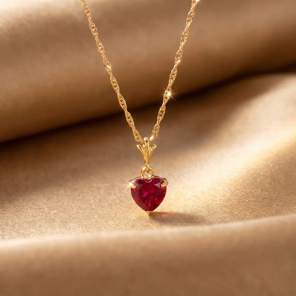 1.45 Carat 14K Solid Gold Necklace Natural Heart Ruby