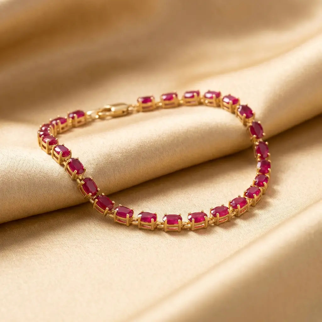 8 Carat 14K Solid Gold Tennis Bracelet Natural Ruby